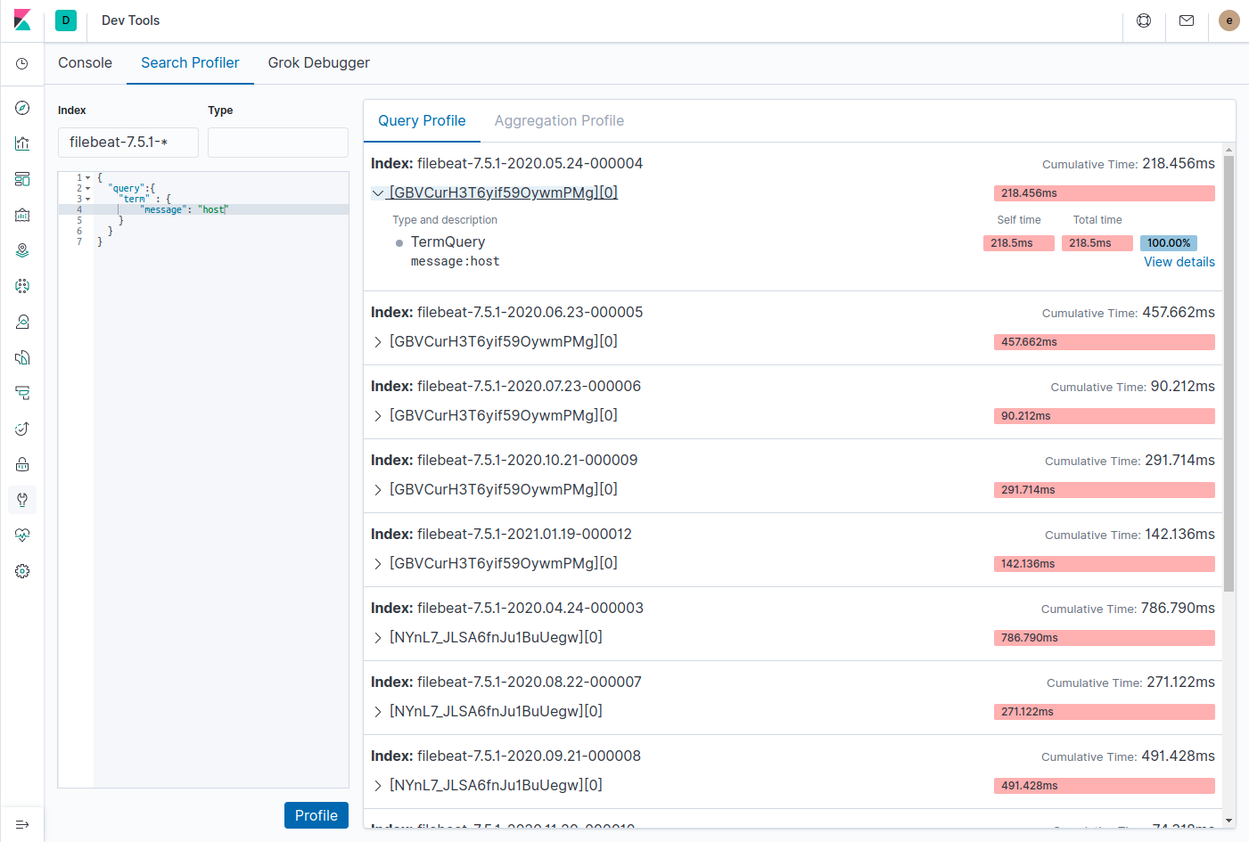 elasticsearch query profiling